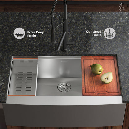 Swiss Madison Rivage 33 x 22 Single Basin Apron Kitchen Workstation Sink - SM-KS780