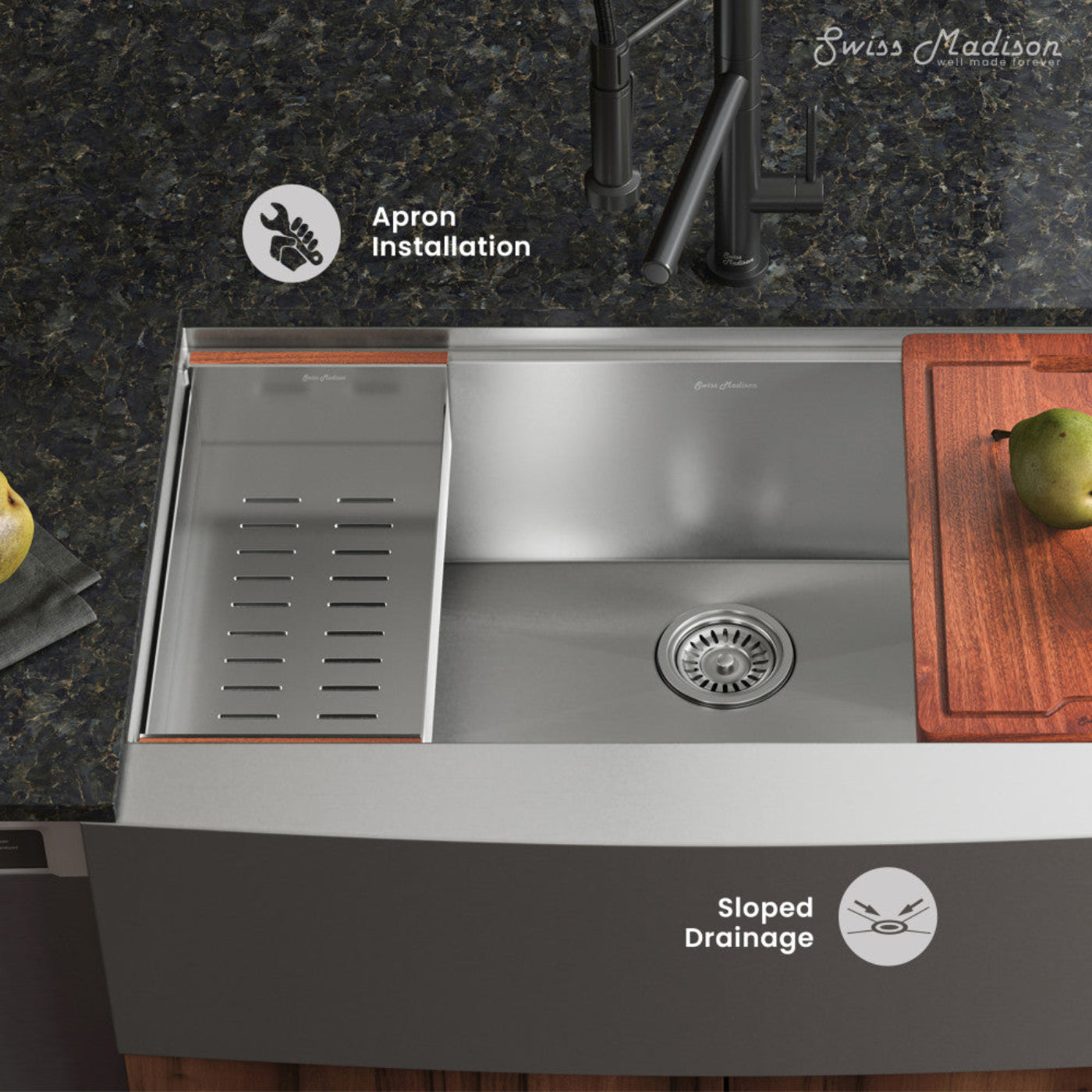 Swiss Madison Rivage 33 x 22 Single Basin Apron Kitchen Workstation Sink - SM-KS780