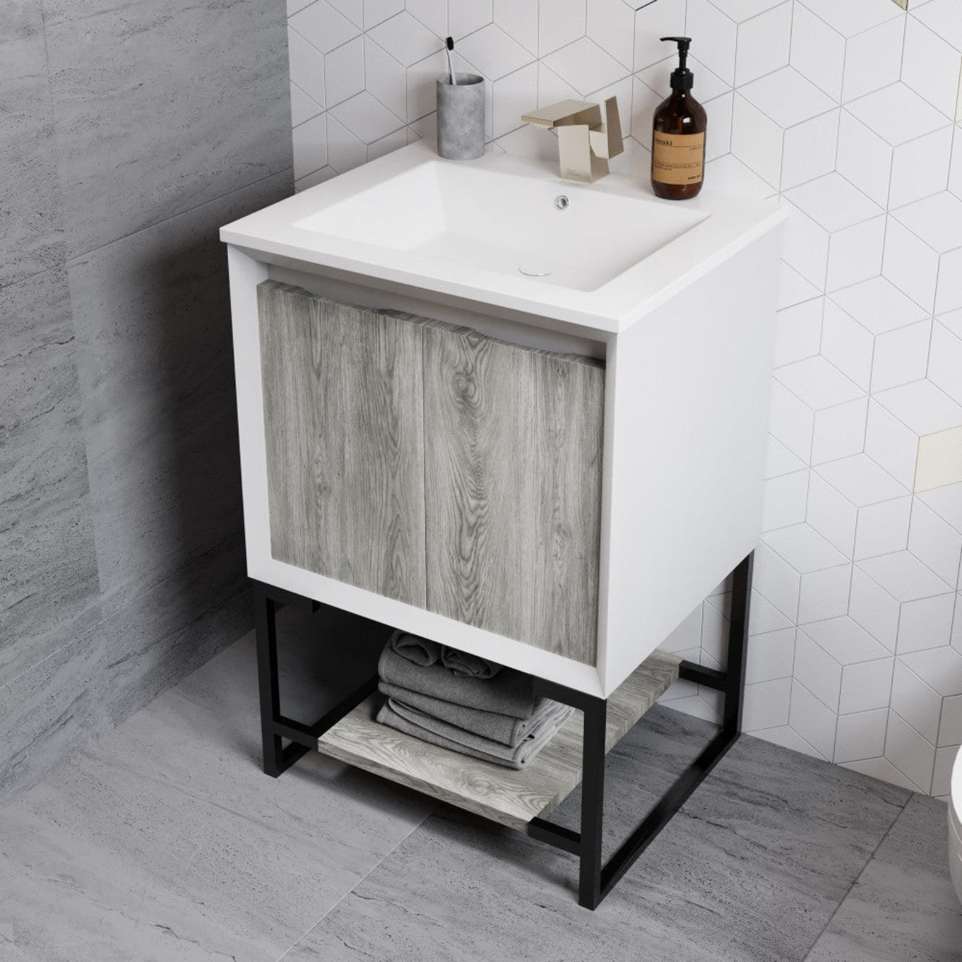 Swiss Madison Marseille 24 Single, Two Doors, Open Shelf Bathroom Vanity - SM-BV142