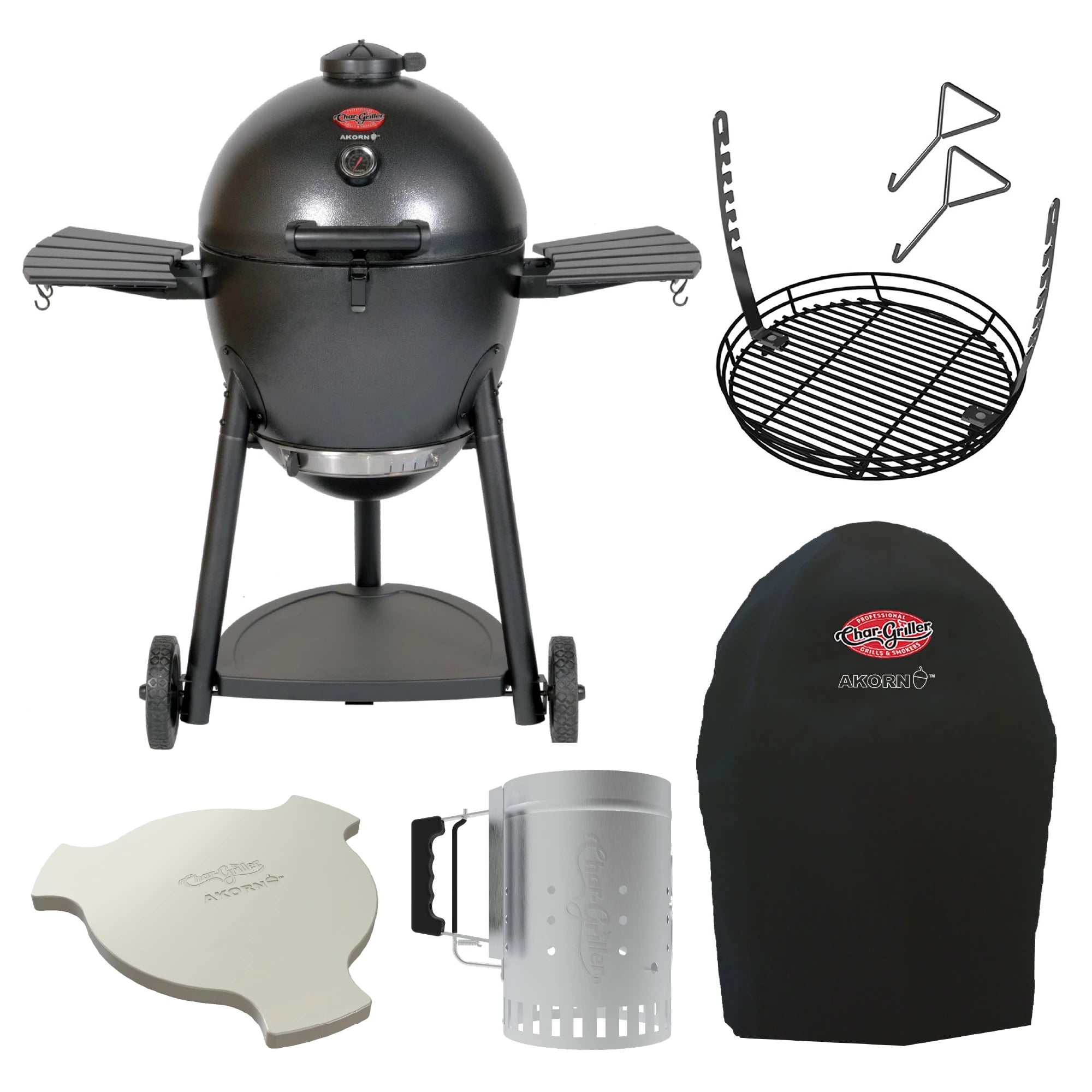 Char-Griller AKORN® Kamado Grill, Cover, Smokin' Stone, Grate, Chimney Bundle - SKU_1769669103256_850