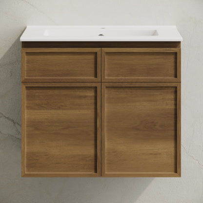 Swiss Madison St. Tropez 24" Wall-Mounted Bathroom Vanity in Brown Oak with Sink Top - SM-BV0819BO