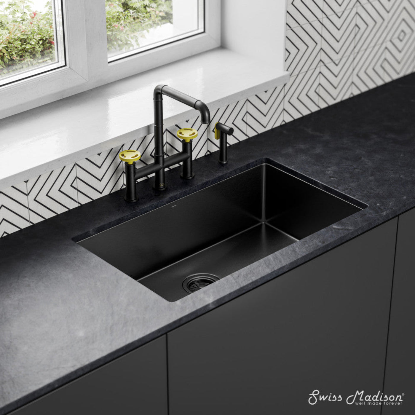 Swiss Madison Avallon Pro Kitchen Faucet in Matte Black & Yellow - SM-KF79EY