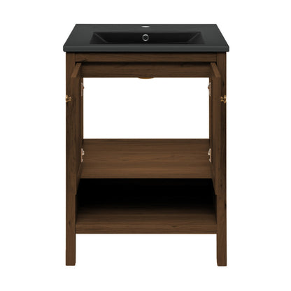 Swiss Madison Chateau 24" Freestanding Bathroom Vanity in Brown Oak with Black Sink Top - SM-BV0601BO-MB