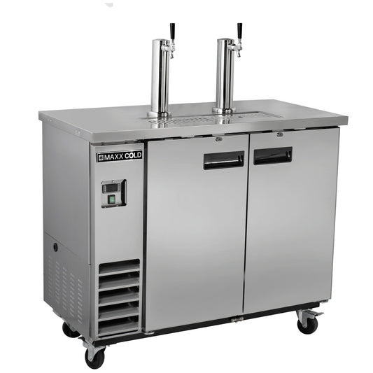 Maxx Cold Dual Tower Beer Dispenser, 47.5"W, 10.5 cu. ft., 2 Barrels/Kegs (297L) Storage Capacity, in Stainless Steel - MXBD48-2SHC