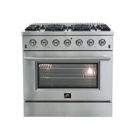 Forno 3-Piece Appliance Package - 36-Inch Gas Range, Pro-Style Refrigerator, and Dishwasher in Stainless Steel - AP3-60S-6244-36