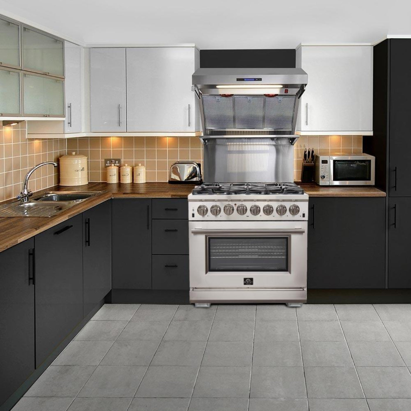 Forno 4-Piece Appliance Package - 36-Inch Dual Fuel Range, Refrigerator, 24-Inch Microwave Drawer, & 3-Rack Dishwasher in Stainless Steel - AP4-6156-36-MWD