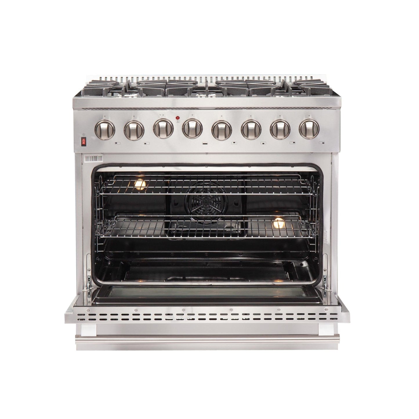 Forno 4-Piece Appliance Package - 36-Inch Dual Fuel Range, Refrigerator, 24-Inch Microwave Oven, & 3-Rack Dishwasher in Stainless Steel - AP4-6156-36-MWO