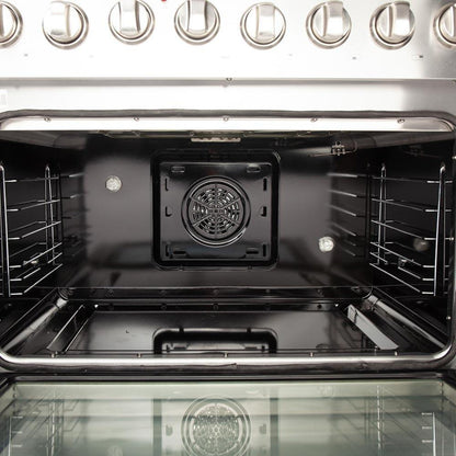 Forno 4-Piece Appliance Package - 36-Inch Dual Fuel Range, Refrigerator, Wall Mount Hood with Backsplash, & 3-Rack Dishwasher in Stainless Steel - AP4-6156-36