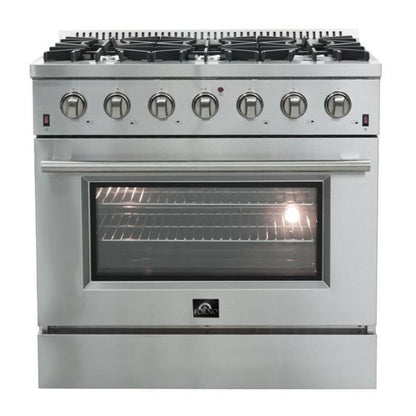 Forno 4-Piece Appliance Package - 36-Inch Gas Range, Refrigerator, 24-Inch Microwave Oven, & 3-Rack Dishwasher in Stainless Steel - AP4-6244-36-MWO