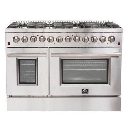 Forno 4-Piece Appliance Package - 48-Inch Dual Fuel Range, Refrigerator, 24-Inch Microwave Drawer, & 3-Rack Dishwasher in Stainless Steel - AP4-6156-48-MWD