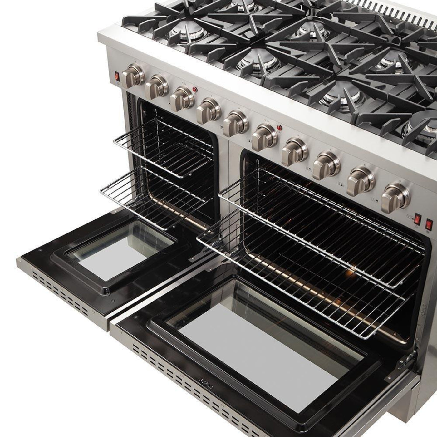 Forno 4-Piece Appliance Package - 48-Inch Gas Range, Refrigerator, 24-Inch Microwave Oven, & 3-Rack Dishwasher in Stainless Steel - AP4-6244-48-MWO