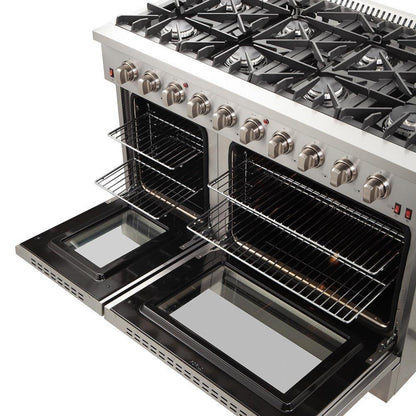 Forno 4-Piece Appliance Package - 48-Inch Gas Range, Refrigerator, 24-Inch Microwave Oven, & 3-Rack Dishwasher in Stainless Steel - AP4-6244-48-MWO