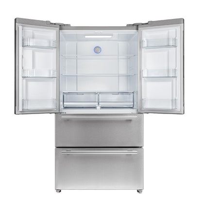 Forno 4-Piece Pro Appliance Package - 30-Inch Gas Range, French Door Refrigerator, Wall Mount Hood with Backsplash, and Dishwasher in Stainless Steel - AP4-6260-30