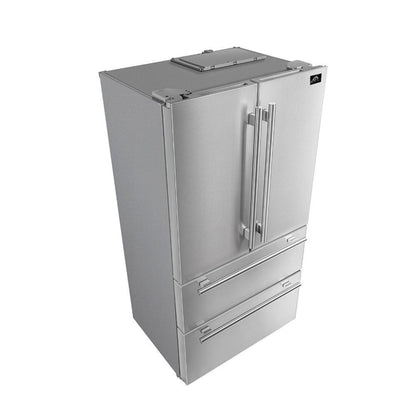 Forno 4-Piece Pro Appliance Package - 48-Inch Dual Fuel Range, 36-Inch French Door Refrigerator, Wall Mount Hood with Backsplash, & Dishwasher in Stainless Steel - AP4-6187-48