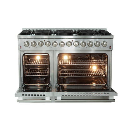 Forno 2-Piece Appliance Package - 48-Inch Dual Fuel Range & Wall Mount Hood in Stainless Stee - AP2-6156-48l