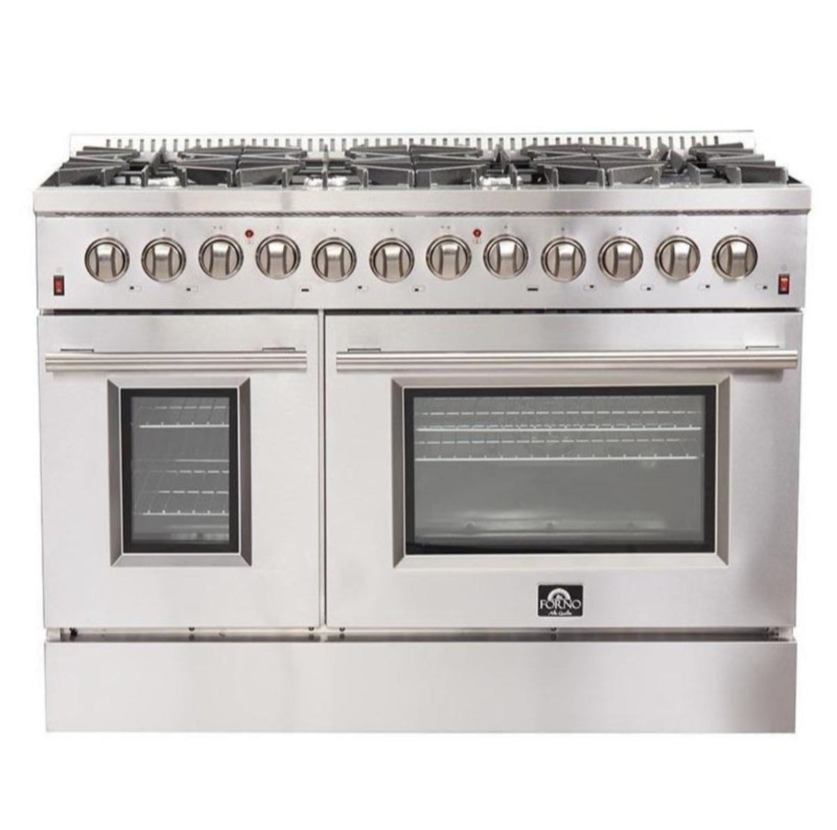 Forno 2-Piece Appliance Package - 48-Inch Dual Fuel Range & Wall Mount Hood in Stainless Stee - AP2-6156-48l