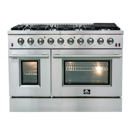 Forno 2-Piece Appliance Package - 48-Inch Gas Range & Wall Mount Hood in Stainless Steel - AP2-6244-48