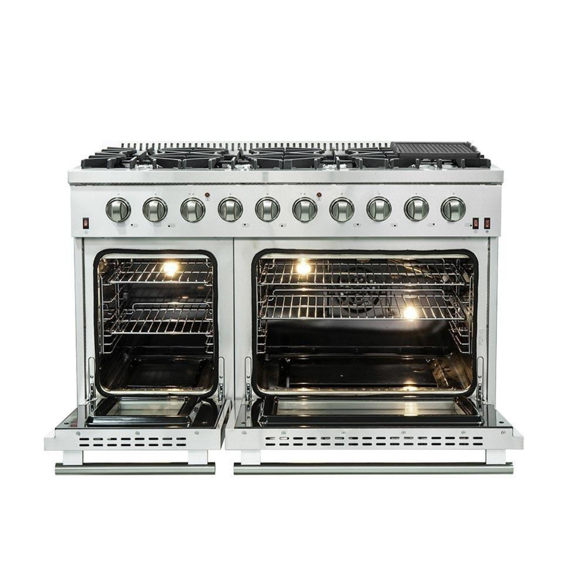 Forno 2-Piece Appliance Package - 48-Inch Gas Range & Wall Mount Hood in Stainless Steel - AP2-6244-48