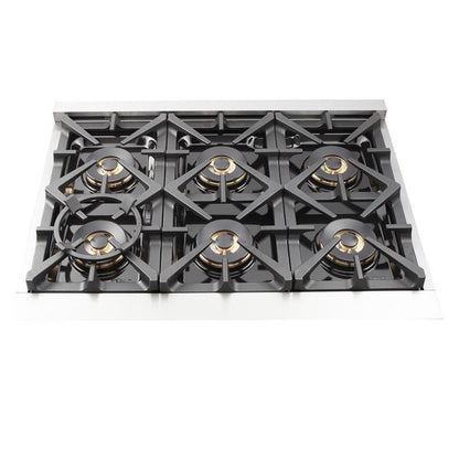 Forno 5-Piece Pro Appliance Package - 36-Inch Gas Range, Refrigerator, Wall Mount Hood, 24-Inch Microwave Oven, & 3-Rack Dishwasher in Stainless Steel - APR5-6260-36-H-MWO