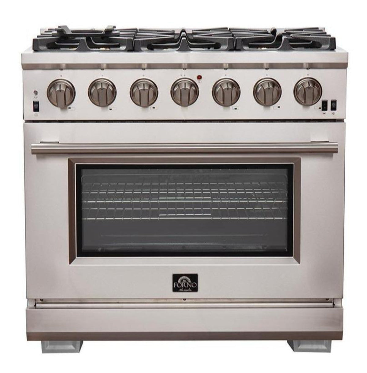 Forno 5-Piece Pro Appliance Package - 36-Inch Gas Range, Refrigerator, Wall Mount Hood with Backsplash, 24-Inch Microwave Oven, & 3-Rack Dishwasher in Stainless Steel - AP5-6260-36-MWO