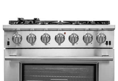 Forno 5-Piece Pro Appliance Package - 36-Inch Gas Range, Refrigerator, Wall Mount Hood, 24-Inch Microwave Oven, & 3-Rack Dishwasher in Stainless Steel - APR5-6260-36-H-MWO