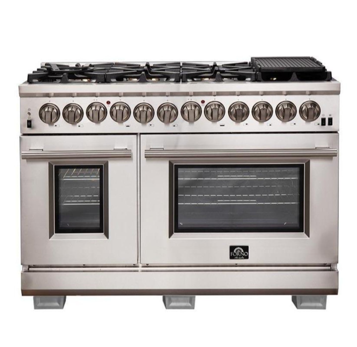 Forno 5-Piece Pro Appliance Package - 48-Inch Dual Fuel Range, 60-Inch Pro-Style Refrigerator, Wall Mount Hood, 24-Inch Microwave Drawer, & 3-Rack Dishwasher in Stainless Steel - APD5-6187-48-H-MWD