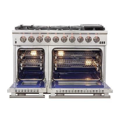 Forno 5-Piece Pro Appliance Package - 48-Inch Gas Range, Refrigerator, Wall Mount Hood with Backsplash, 24-Inch Microwave Oven, & 3-Rack Dishwasher in Stainless Steel - AP5-6260-48-MWO