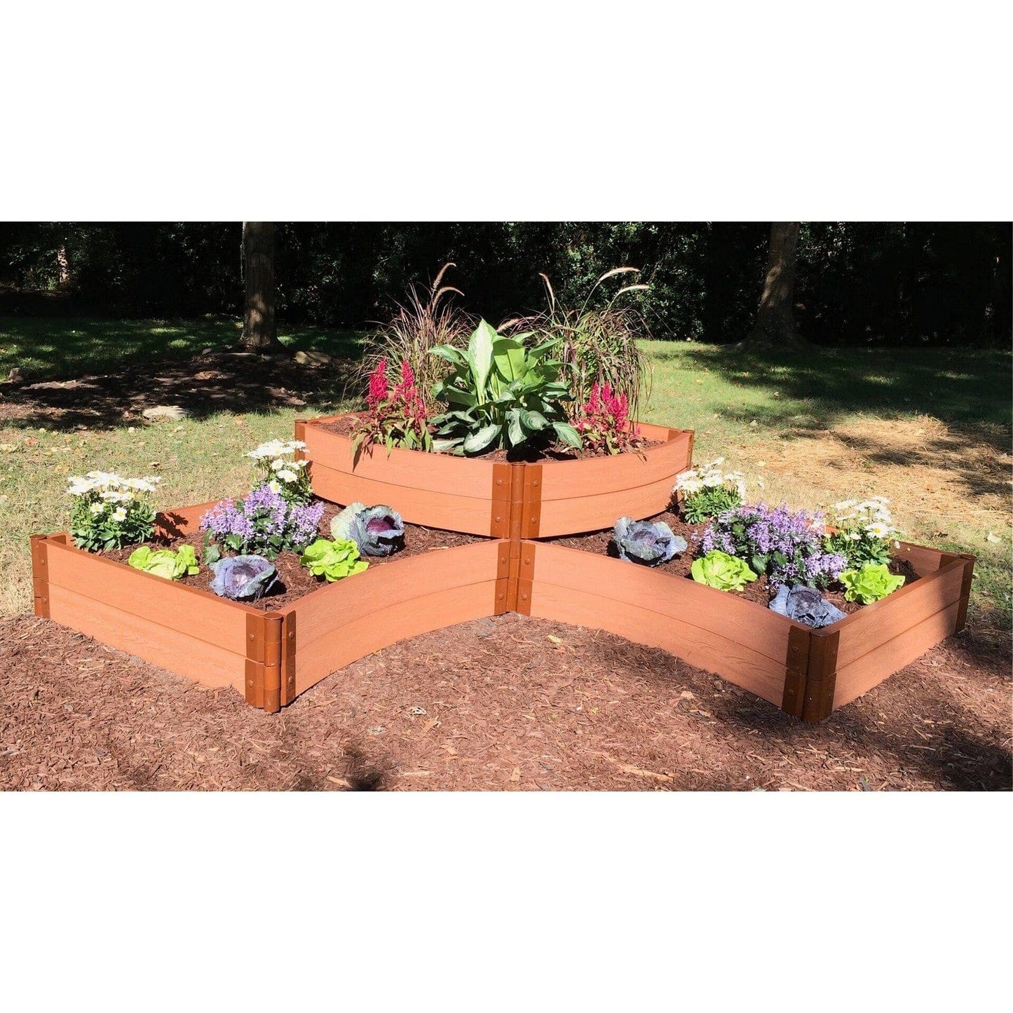 Frame It All | Tool-Free Teardrop Curved Corner Raised Garden Bed 2-Tier 8' X 8' X 22" - Uptown Brown - 1" Profile - 800004008