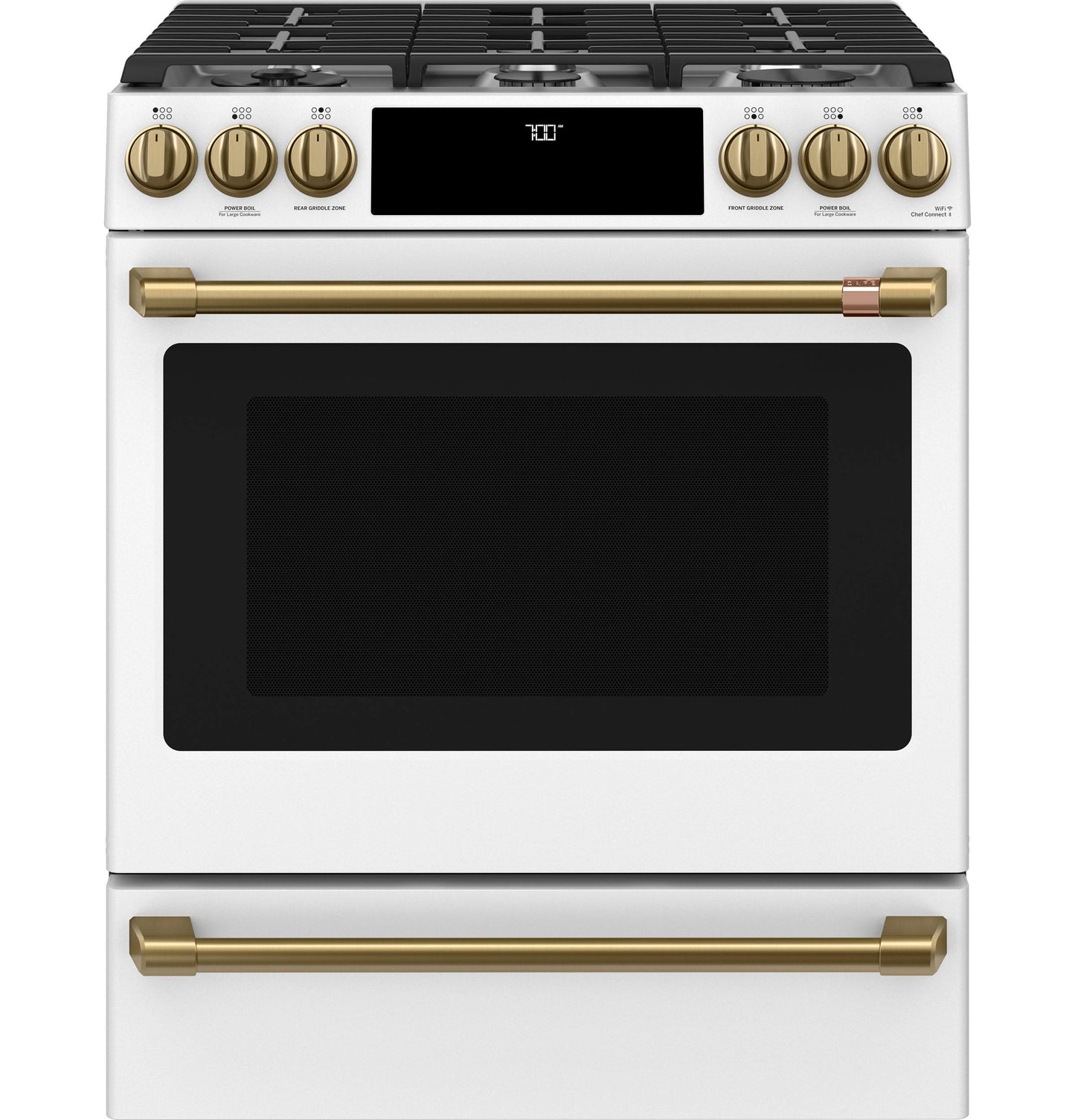 CAFE CGS700P4MW2 CAFé 30" Smart Slide-In, Front-Control, Gas Range with Convection Oven White - CGS700P4MW2