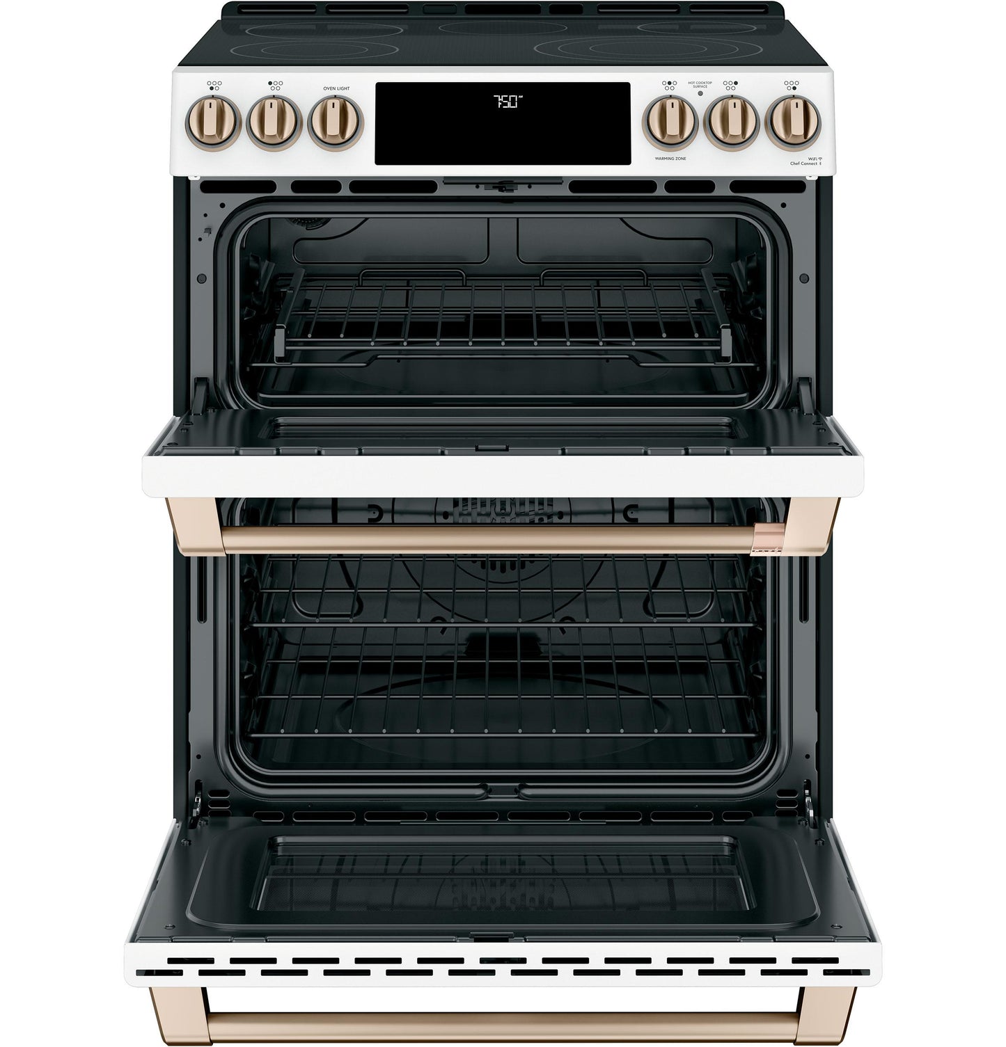 CAFE  30" Smart Slide-In, Front-Control, Radiant and Convection Double-Oven Range White - CES750P4MW2