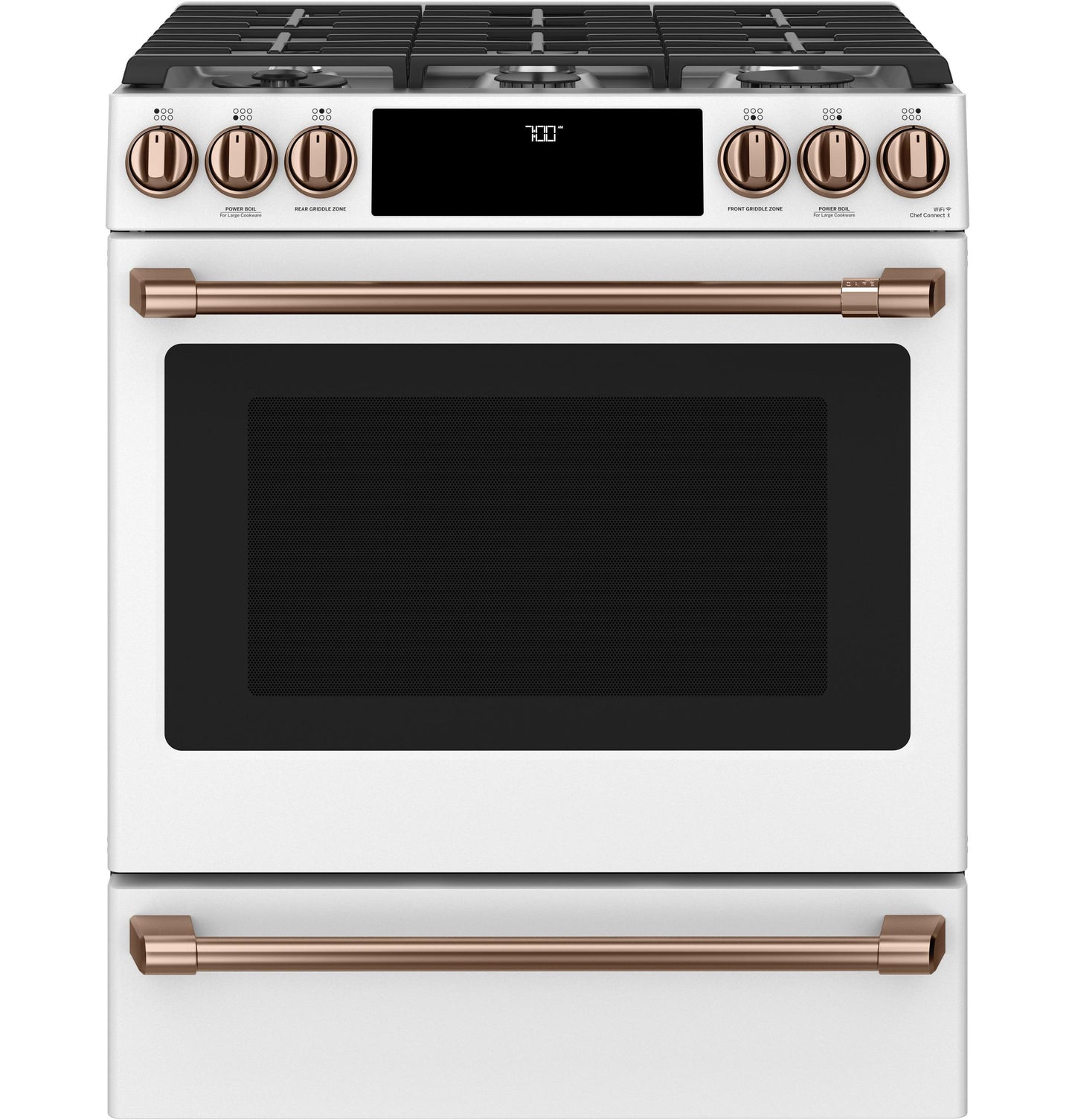 CAFE CGS700P4MW2 CAFé 30" Smart Slide-In, Front-Control, Gas Range with Convection Oven White - CGS700P4MW2
