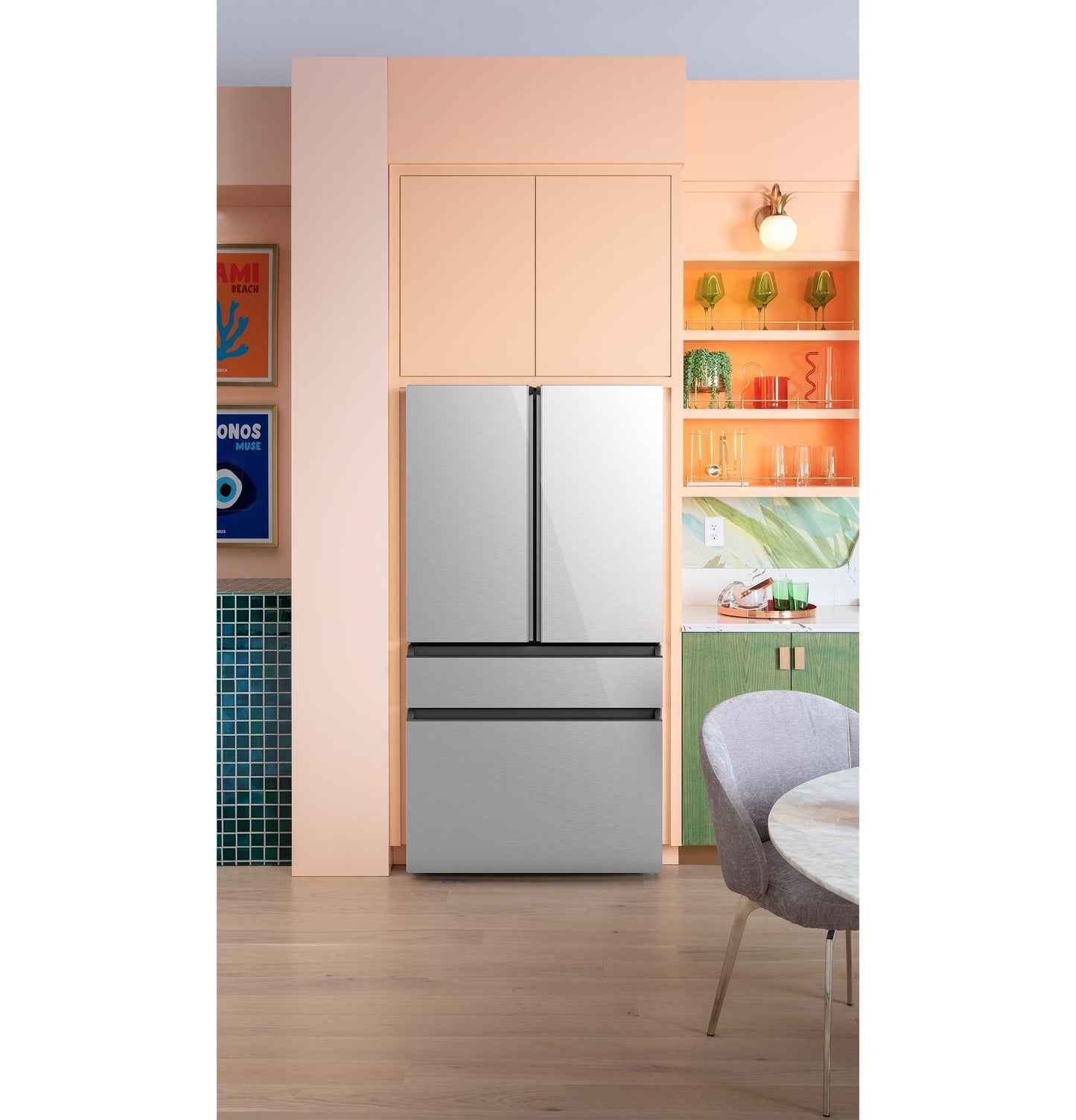 CAFE CJE23DM5WS5 CAFé ENERGY STAR 23.2 Cu. Ft. Smart Counter-Depth 4-Door French-Door Refrigerator in Platinum Glass With Dual-Dispense AutoFill Pitcher Gray - CJE23DM5WS5