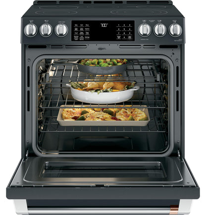 CAFE  30" Smart Slide-In, Front-Control, Radiant and Convection Range Black - CES700P3MD1