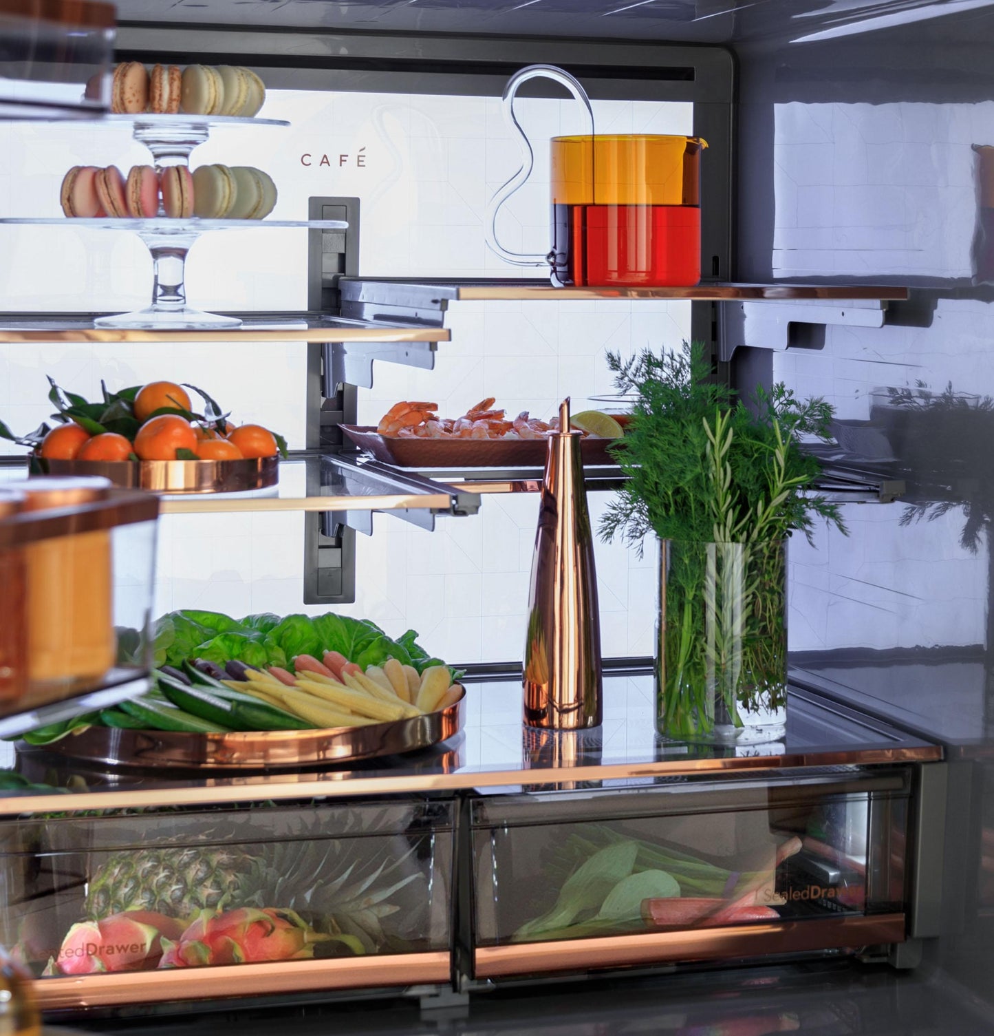 CAFE CJE23DM5WS5 CAFé ENERGY STAR 23.2 Cu. Ft. Smart Counter-Depth 4-Door French-Door Refrigerator in Platinum Glass With Dual-Dispense AutoFill Pitcher Gray - CJE23DM5WS5