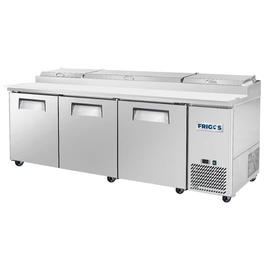 Frigos Pizza Prep Table Refrigerator 93" Width 3 Door  with Aluminum Interior with 304 Stainless Steel Floor - FG-PZPT-93
