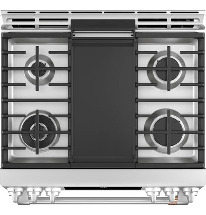 CAFE C2S900P2MS1 CAFé 30" Smart Slide-In, Front-Control, Dual-Fuel Range with Warming Drawer in Stainless Steel - C2S900P2MS1