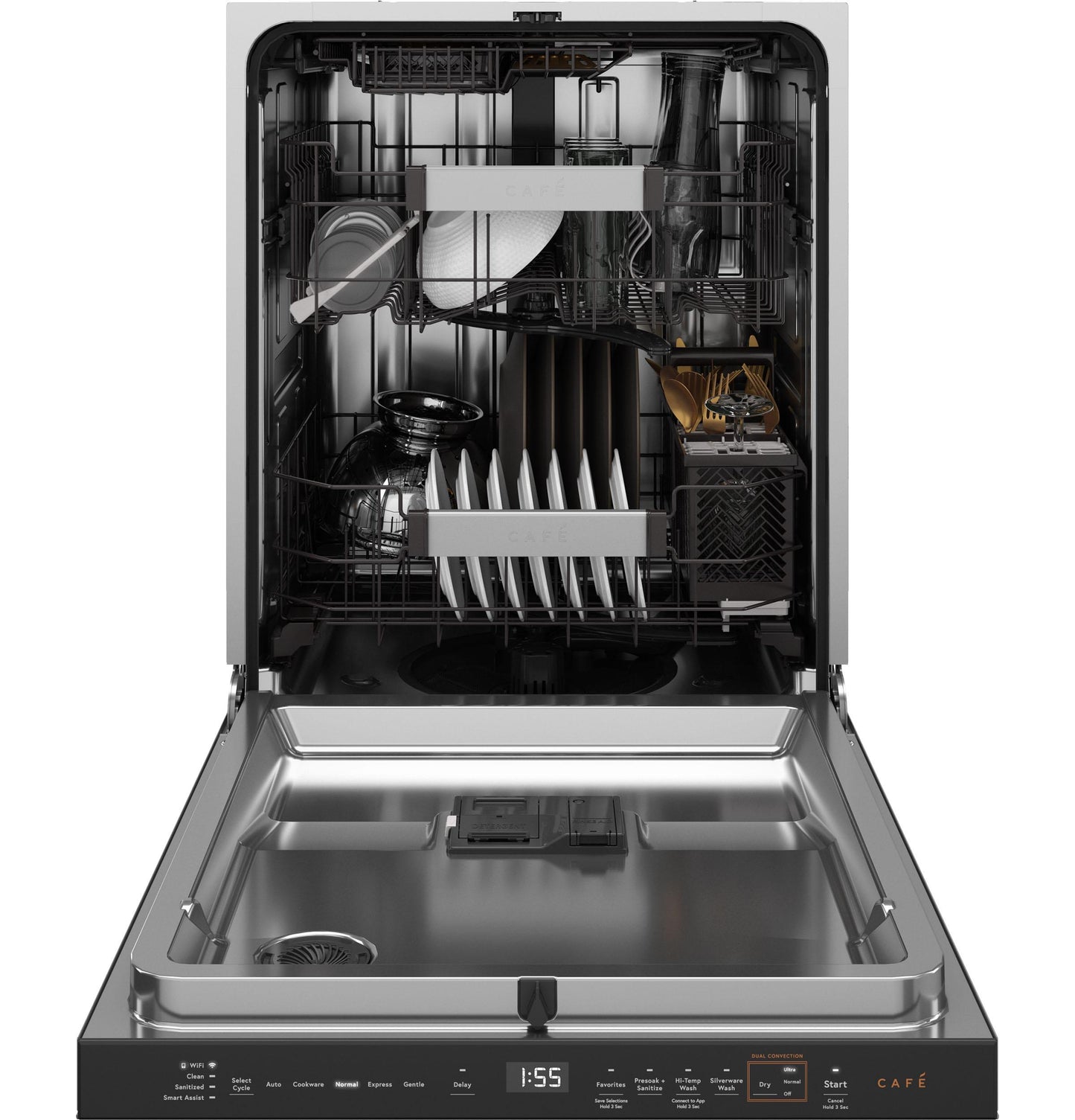 CAFE CDP888M5VS5 CAFé CustomFit ENERGY STAR Stainless Interior Smart Dishwasher with Ultra Wash Top Rack and LED Lights, 39 dBA in Platinum Glass Gray - CDP888M5VS5