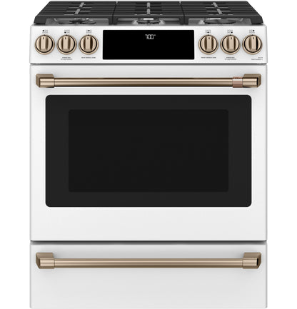 CAFE CGS700P4MW2 CAFé 30" Smart Slide-In, Front-Control, Gas Range with Convection Oven White - CGS700P4MW2