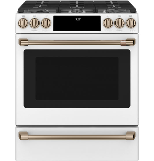 CAFE CGS700P4MW2 CAFé 30" Smart Slide-In, Front-Control, Gas Range with Convection Oven White - CGS700P4MW2