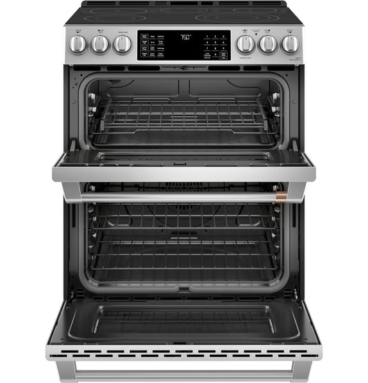CAFE  30" Smart Slide-In, Front-Control, Radiant and Convection Double-Oven Range in Stainless Steel - CES750P2MS1