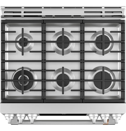 CAFE 30" Smart Slide-In, Front-Control, Gas Range with Convection Oven in Stainless Steel - CGS700P2MS1