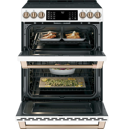 CAFE  30" Smart Slide-In, Front-Control, Radiant and Convection Double-Oven Range White - CES750P4MW2