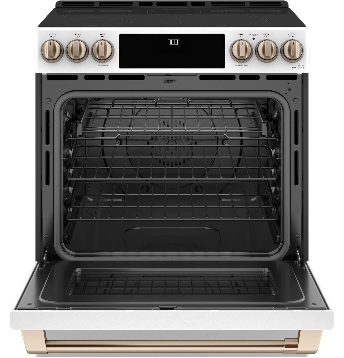 CAFE  30" Smart Slide-In, Front-Control, Radiant and Convection Range White - CES700P4MW2