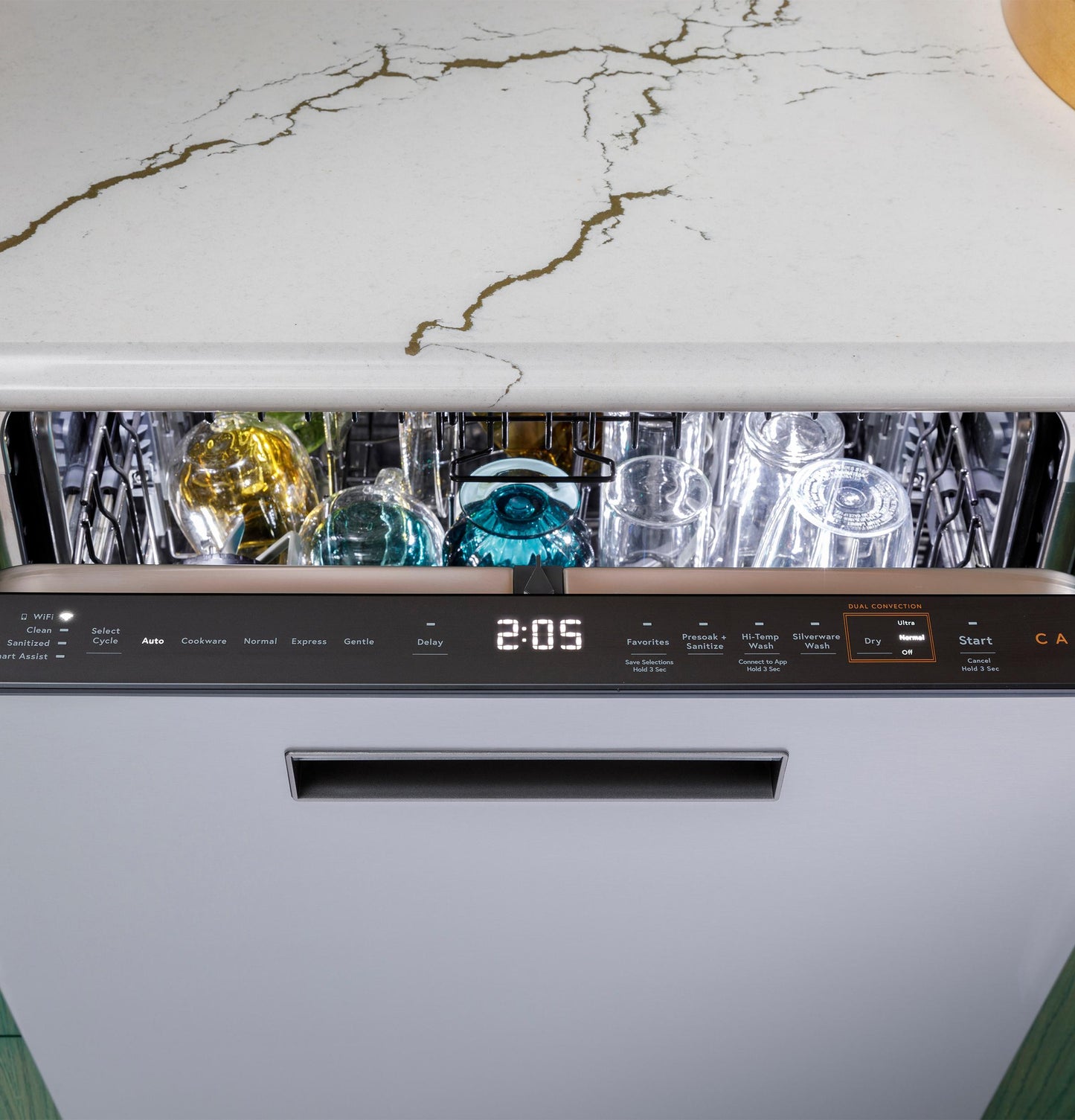 CAFE CDP888M5VS5 CAFé CustomFit ENERGY STAR Stainless Interior Smart Dishwasher with Ultra Wash Top Rack and LED Lights, 39 dBA in Platinum Glass Gray - CDP888M5VS5