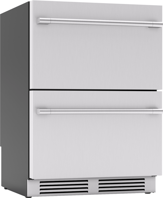 ZEPHYR Presrv Refrigerator Drawers, 24in Compact, SS, 2 Zone in Stainless Steel - PRRD24C2AS