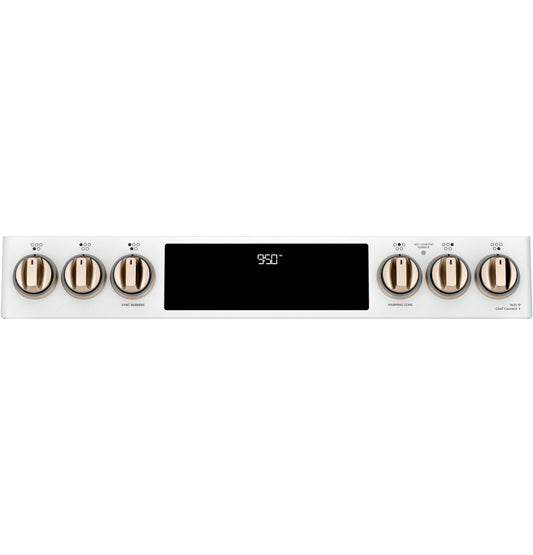 CAFE  30" Smart Slide-In, Front-Control, Induction and Convection Double-Oven Range White - CHS950P4MW2
