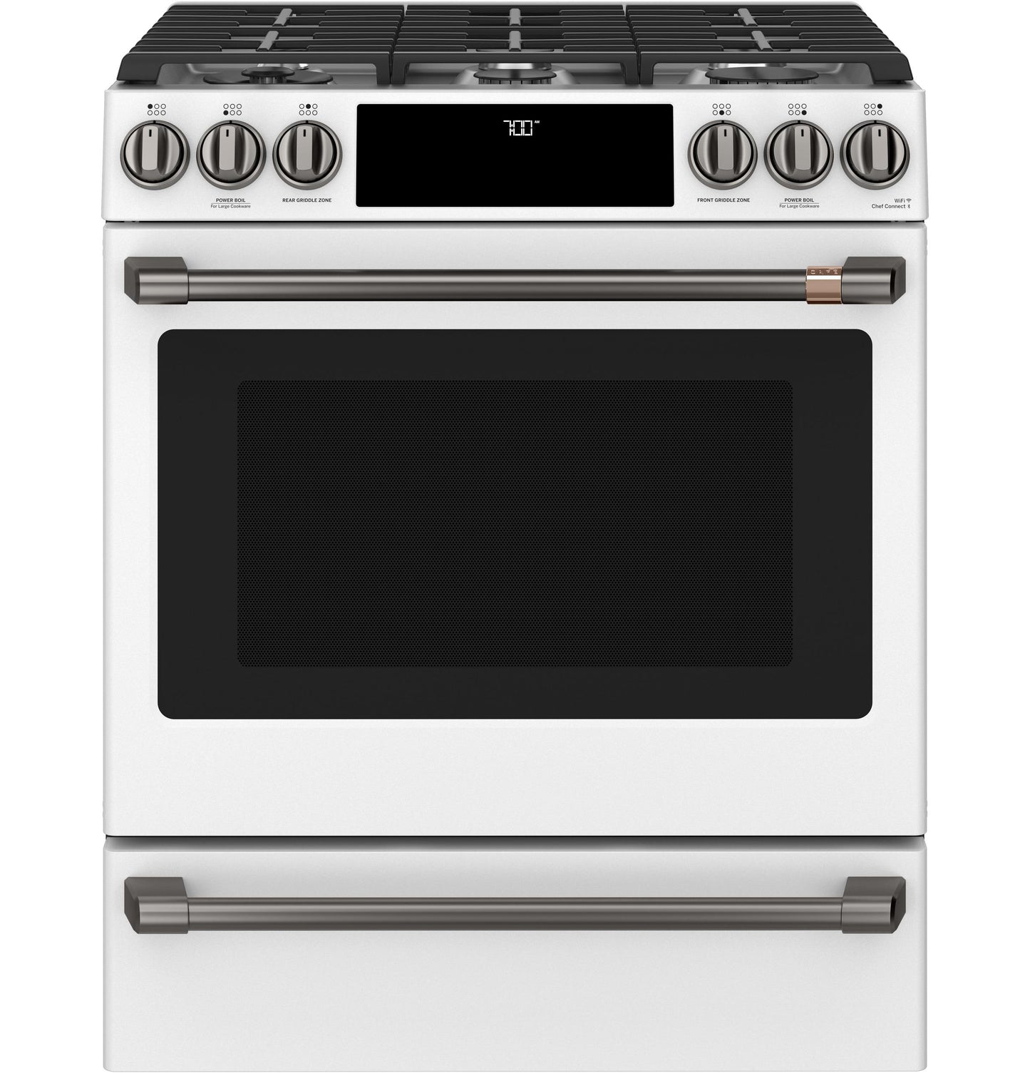 CAFE CGS700P4MW2 CAFé 30" Smart Slide-In, Front-Control, Gas Range with Convection Oven White - CGS700P4MW2