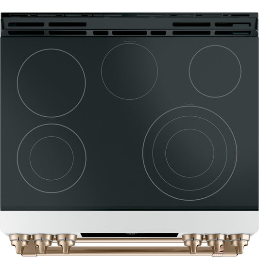 CAFE  30" Smart Slide-In, Front-Control, Radiant and Convection Double-Oven Range White - CES750P4MW2