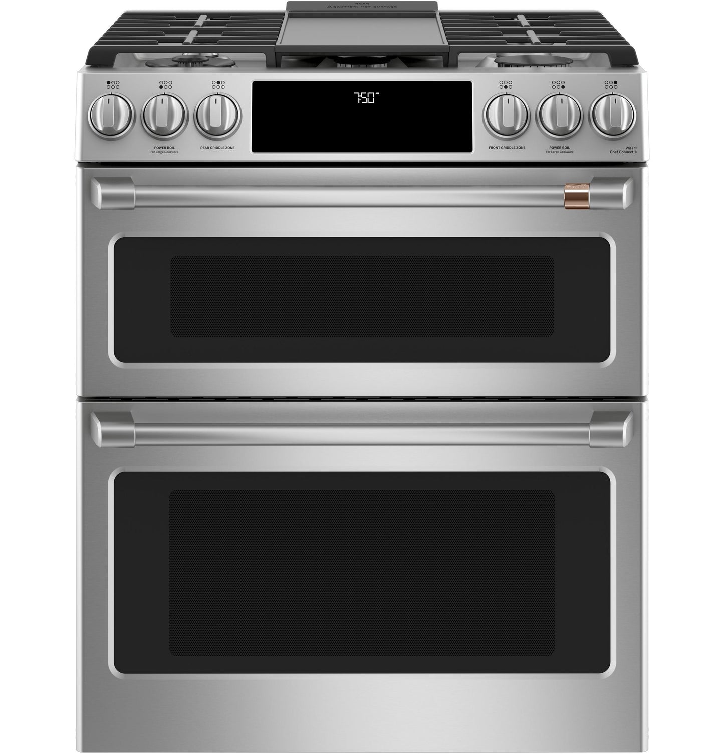 CAFE CGS750P2MS1 CAFé 30" Smart Slide-In, Front-Control, Gas Double-Oven Range with Convection in Stainless Steel - CGS750P2MS1