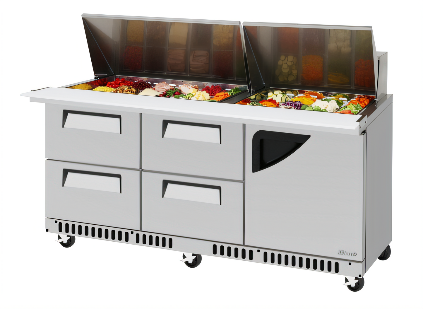 Turbo Air TST-72SD-30-D4R(L)-FB-N Super Deluxe Refrigerated Prep Tables - TST-72SD-30-D4R(L)-FB-N